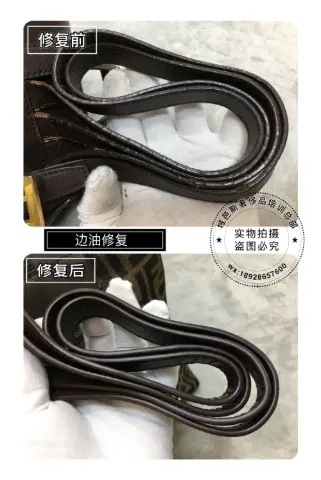 Dark brown leather shoulder-strap edge-paint repair