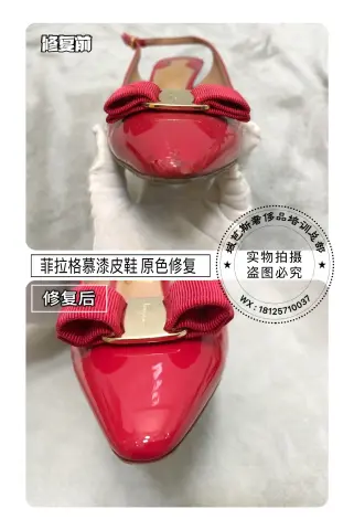 Ferragamo red patent shoe restoration 3