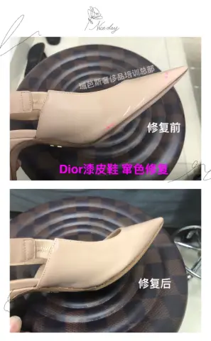 Dior beige patent pointed heels: dye-transfer repair 3