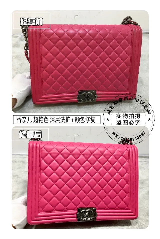 Chanel fuchsia quilted bag cleaning and colour touch-up