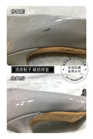 Grey patent high heels: damage repair 3