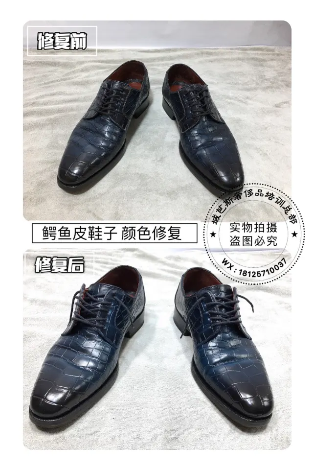 Blue-black crocodile-textured leather shoes | Colour restoration