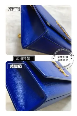 Blue handbag corner edge-paint repair 3