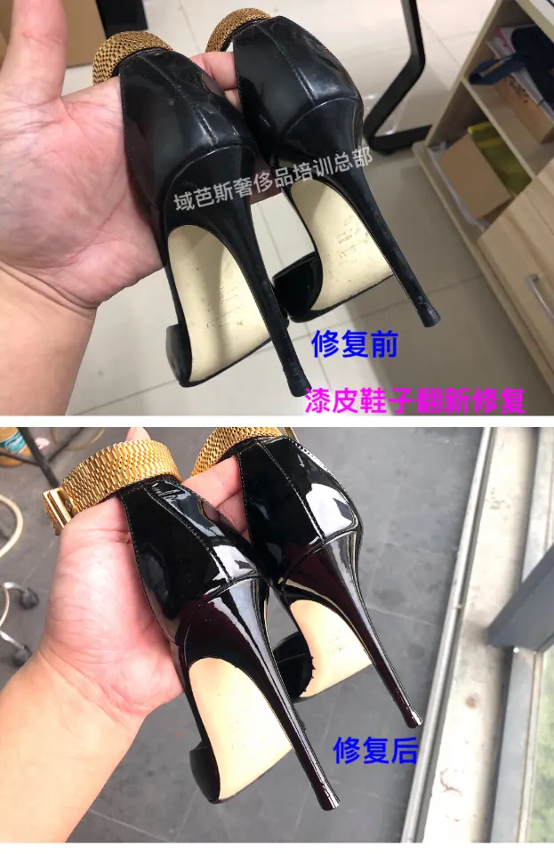 Black patent high-heel restoration