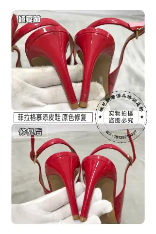 Ferragamo red patent shoe restoration 5