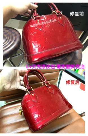 LV red patent bag: mould removal and restoration