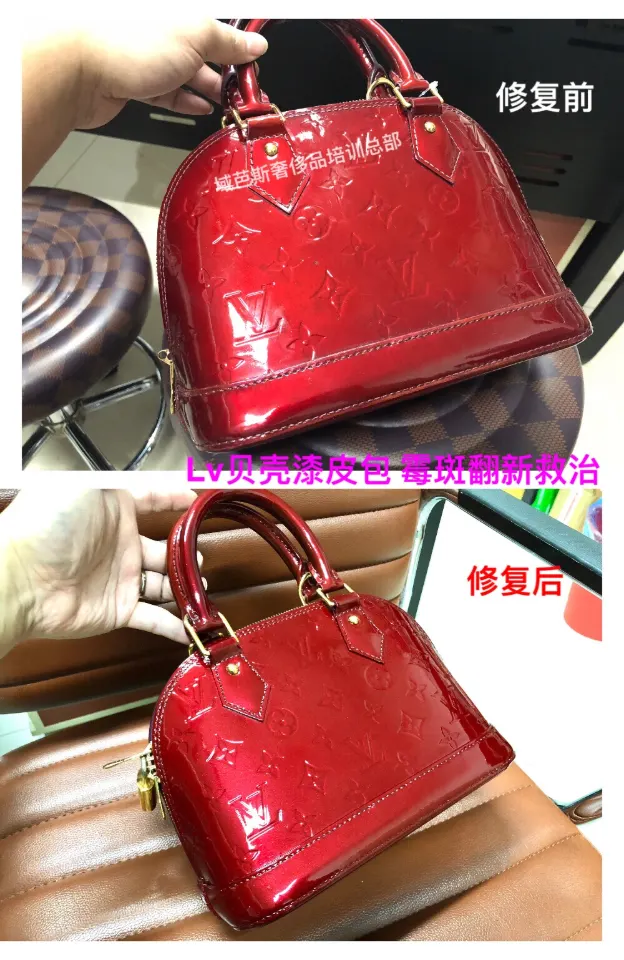 LV red patent bag: mould removal and restoration