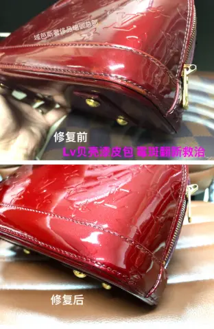 LV red patent bag: mould removal and restoration 7