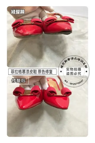 Ferragamo red patent shoe restoration